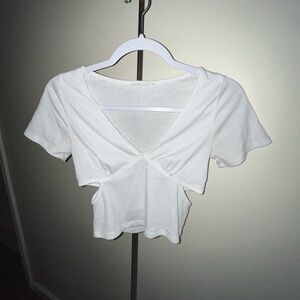 Caution To The Wind White Crop Tie Front T-Shirt